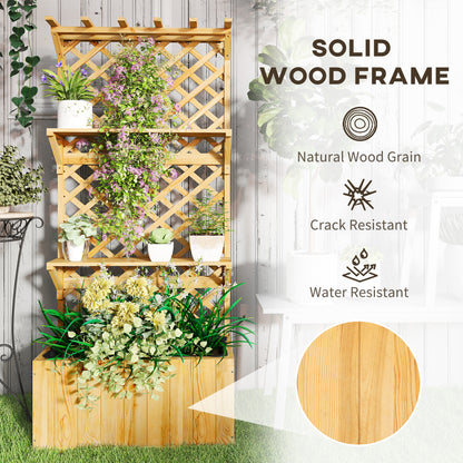 Fir Wood Planter with Tall Trellis Roof & Upper Shelf | 52L | 70x24cm Planting Area | Fabric Liner & Drainage Holes | 50kg | 76x33x177cm | Climbing Plants | Natural Wood Finish