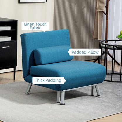 Single Linen-Look Sleeper Sofa Bed Chair - Blue