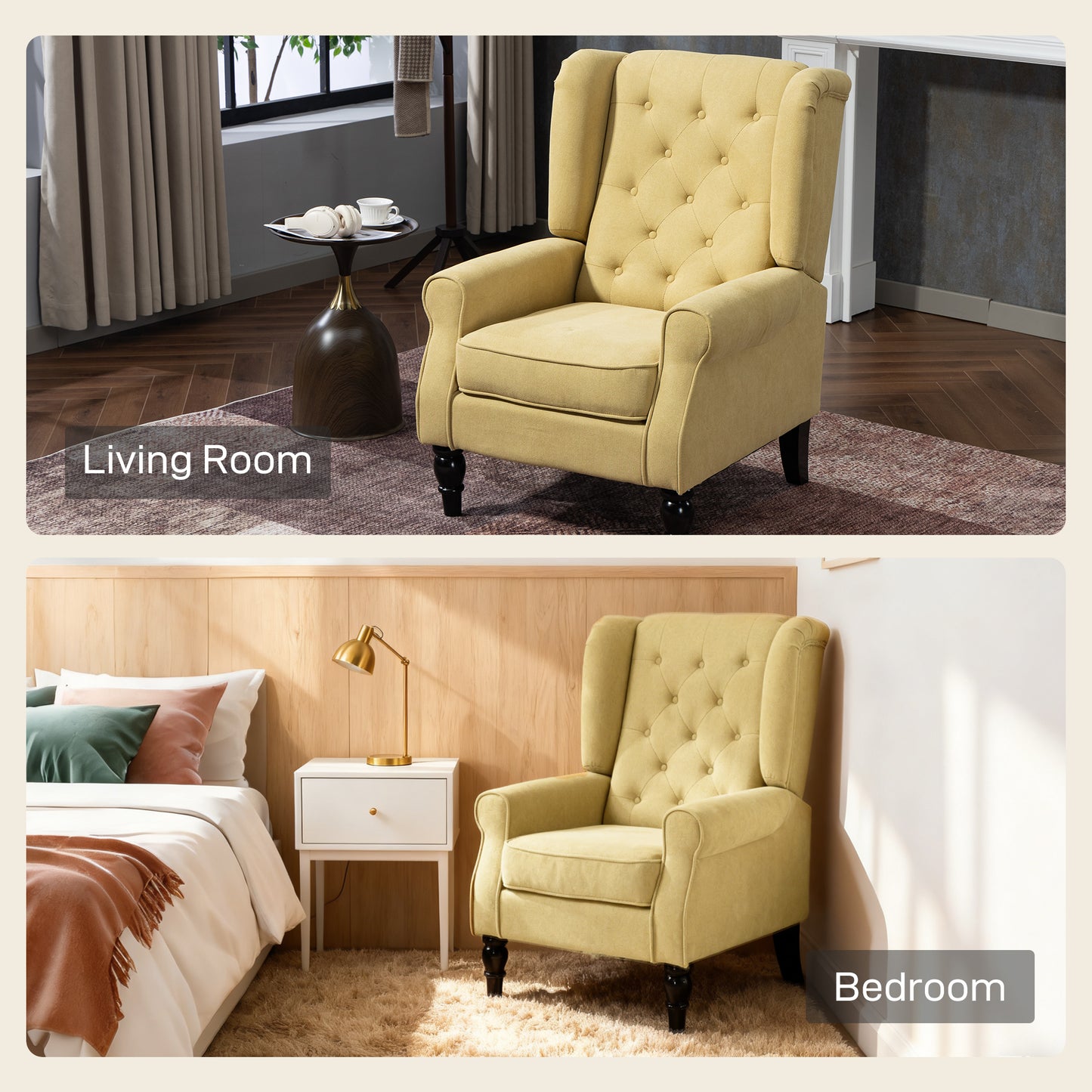 Wingback Accent Chair, Retro Vintage Style Upholstered Button Tufted Occasional Chair for Living Room and Bedroom