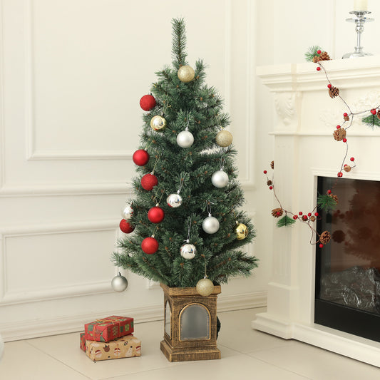 4ft Artificial Christmas Tree With 80 Warm White LED Lights, 8 Modes and Remote, Realistic Tree With Square Stand for Party Decoration, Green