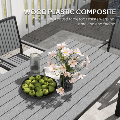 6 Seater Garden Dining Set with Stackable Chairs, Aluminium Frame, Rectangular Plastic Top, Garden Furniture Set, Outdoor Dining Table and Chairs