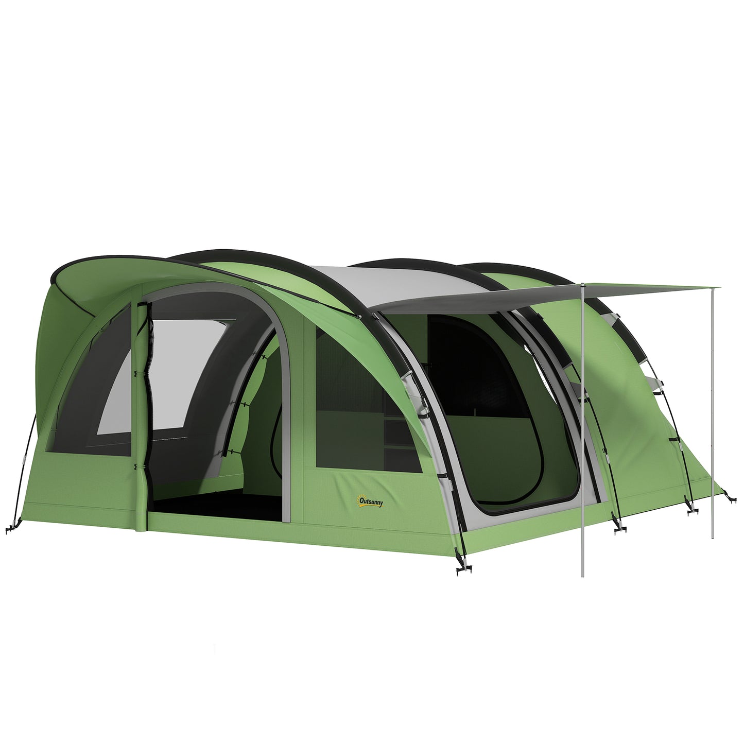 4-Person Family Camping Tent | 2 Rooms | Removable Divider | 3000mm Waterproof | Level 4 Wind Resistance | 7 Storage Pockets | Sets Up in 5-15 Mins | 565 x 370 x 200cm | Green & Grey