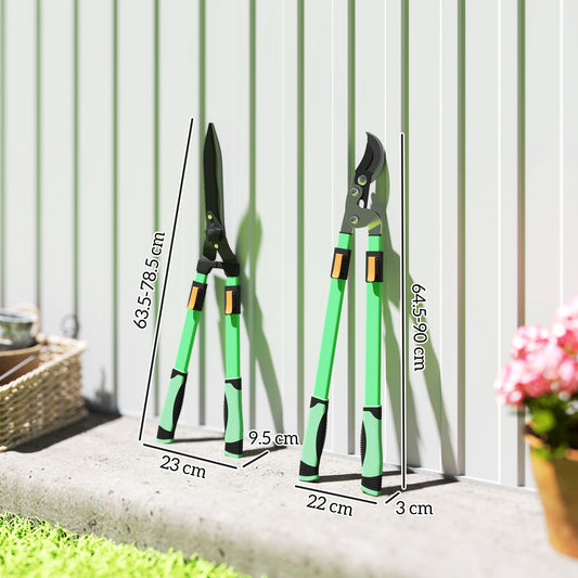 Outsunny 2 Pieces Garden Shears Set, Tree Lopper, Hedge Shears with Telescopic Extendable Handles, Garden Shears for Hedges, Shrubs and Bushes