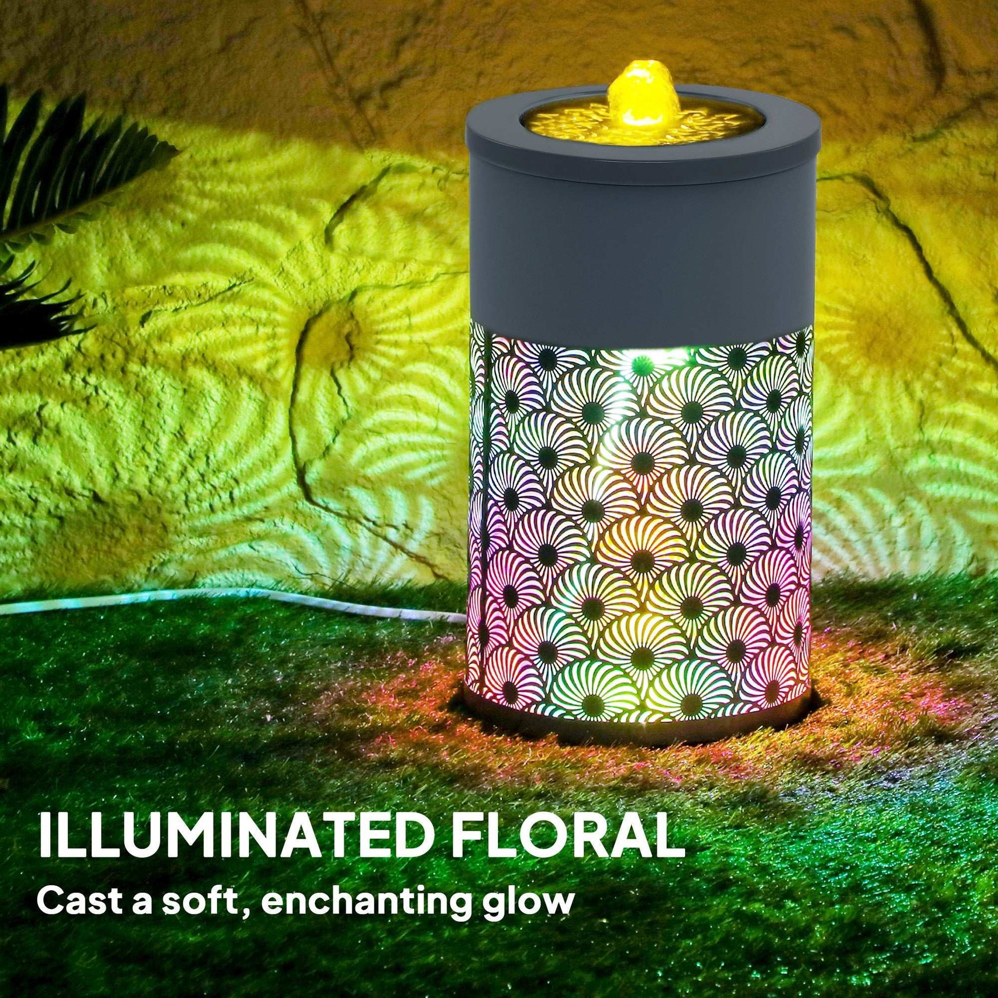 30 cm Tall Garden Waterfall Fountain with LED Lights and Pump, Garden Water Feature Water Fountain with Adjustable Flow and Cut-out Design
