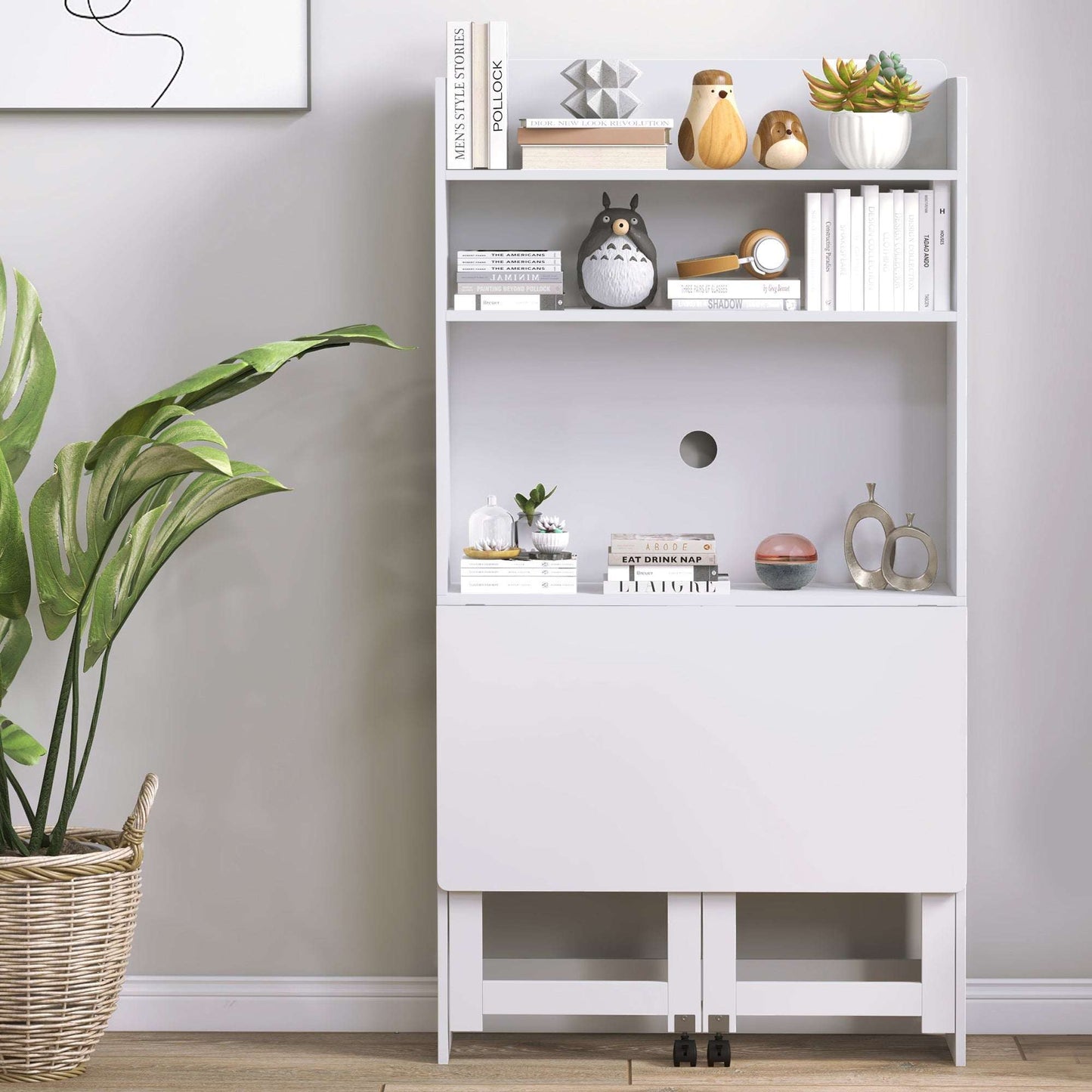 Foldable Desktop, Computer Desk with Storage Shelves, 80 x 69 x 155 cm, White