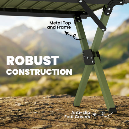 4ft Folding Camping Picnic Table | Roll Up Top | 116x59x43cm | Waterproof | All Metal Frame | 30kg | Green