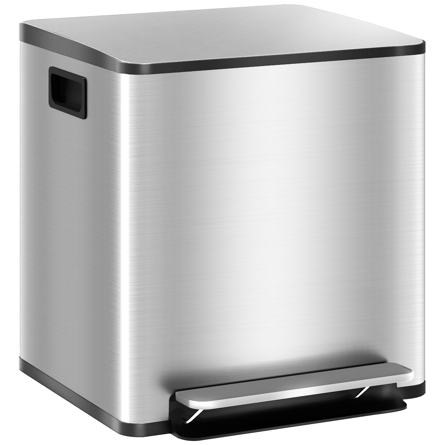 30L Dual Compartment Pedal Bin | Stainless Steel | 2x15L | Removable Buckets | Deodoriser Holders | Stay-Open | No Assembly | Silver
