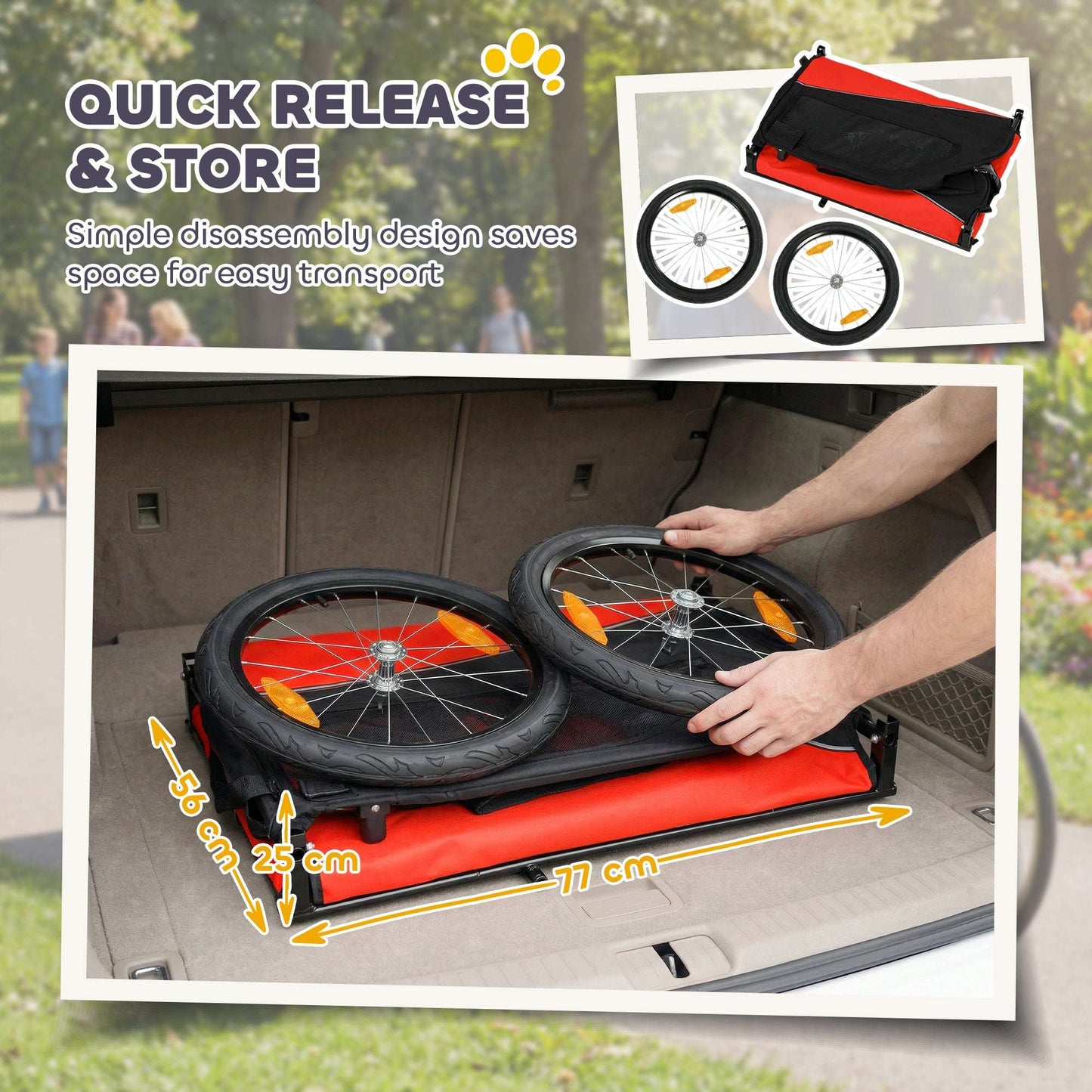 Dog Bike Trailer | 20kg Capacity | 20" Inflatable Rubber Wheels | Universal Coupler | 600D Oxford Fabric | Steel Frame | Reflectors & Safety Flag | Foldable | 139x72x88cm | Red