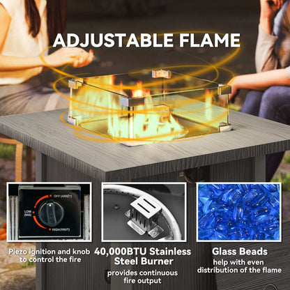 Outsunny 71cm 50,000 BTU Gas Fire Pit Table with Cover and Glass Screen - Dark Grey