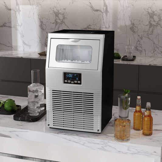 Commercial Industrial Ice Cube Maker Machine, Freestanding with Digital Control, Ice Scoop, Self-cleaning, 4kg Ice Storage, 30kg/24 Hours