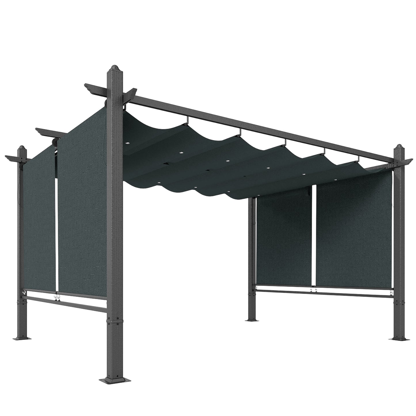 4x3m Garden Pergola | Retractable Roof Canopy | Roll-Up Sides | UV50+ | Rust-Resistant Aluminium | Smooth Sliding Rails | Windproof Level 6 | Snow Rated | Ground Stakes | Dark Grey