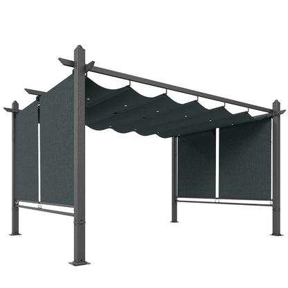 4x3m Garden Pergola | Retractable Roof Canopy | Roll-Up Sides | UV50+ | Rust-Resistant Aluminium | Smooth Sliding Rails | Windproof Level 6 | Snow Rated | Ground Stakes | Dark Grey