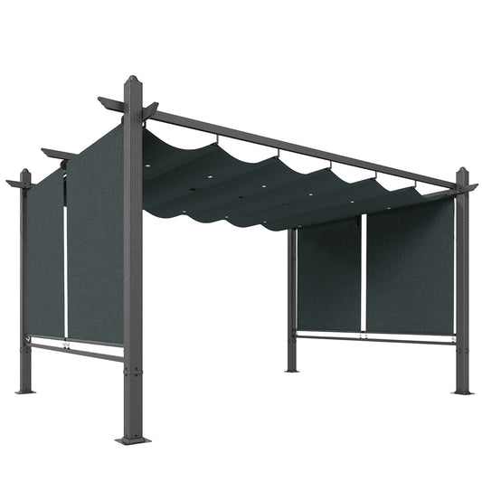 4x3m Garden Pergola | Retractable Roof Canopy | Roll-Up Sides | UV50+ | Rust-Resistant Aluminium | Smooth Sliding Rails | Windproof Level 6 | Snow Rated | Ground Stakes | Dark Grey