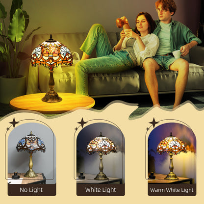 Stained Glass Table Lamp, Handcrafted Artisan Collectible, Suitable for Living Room and Bedside, Multi-Coloured, Ф31 x 48Hcm, Zinc Alloy.