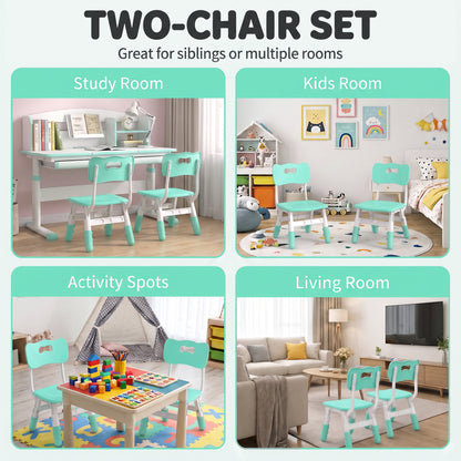 AIYAPLAY Kids Desk Chairs Set of 2 | Green & White | 3-Level Adjustable Seat Height 26–30cm | Backrests & PP Construction | Ages 18 Months–8 Years