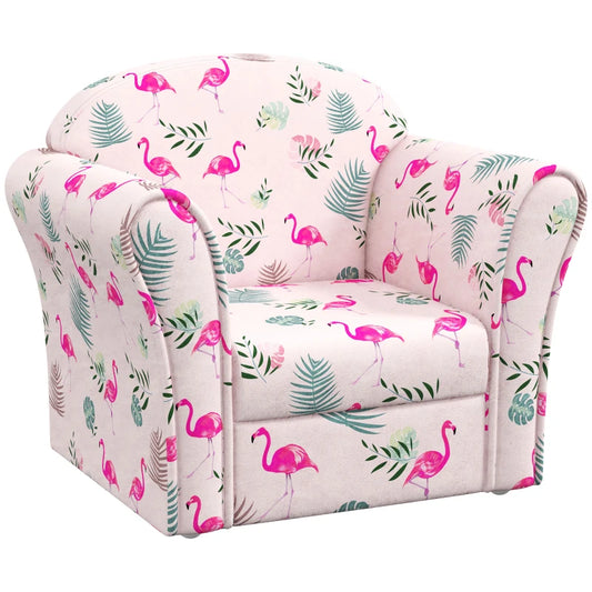 Kids Armchair with Dinosaur / Flamingo Design, Wooden Frame, for Bedroom, Playroom, Kids Room - Different Styles