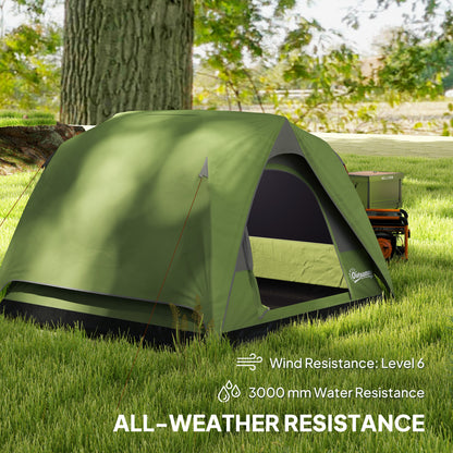 3-4 Person Camping Tent, Easy Set Up Waterproof Dome Tent with Sewn-in Groundsheet, Mesh Windows, Pocket and Hook for Camping, Green & Grey