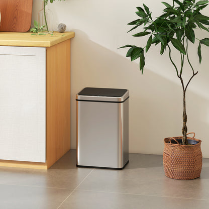 40L Sensor Bin with Quiet Soft-Close Lid, Automatic Touch-less Motion Sensor Kitchen Bin with Fingerprint Resistant Stainless Steel, Silver Tone