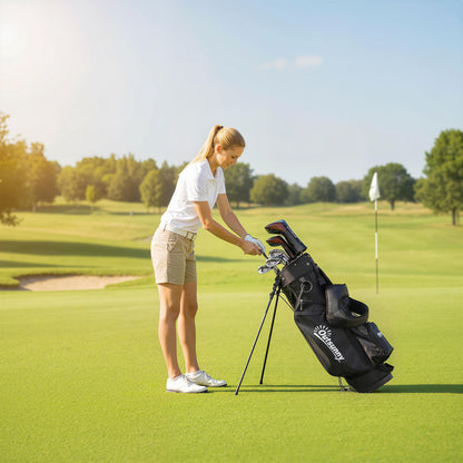 Outsunny Golf Stand Bag 6 Way Full-Length Dividers, Waterproof Golf Bag with 5 Pockets, Grey