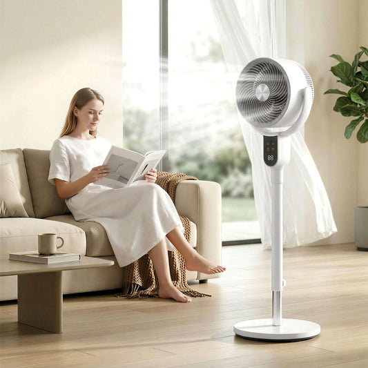 Pedestal Standing Fan | Turbo Mode | 20dB Sleep Mode | 8 Speeds | 16m³/min Airflow | 90° Oscillation | Aromatherapy Pad | Detachable Washable Grill | 5m Remote | 12H Timer | 50W | 83-107cm | White