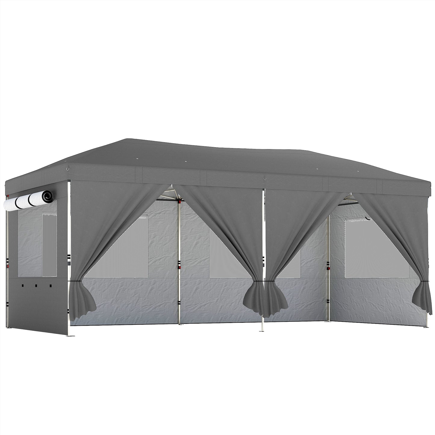 3x6m Pop Up Gazebo | 17.5m² UPF50+ Shaded Area | 210D Silver-Coated Oxford Fabric | 6 Detachable Sidewalls | 12 Drainage Holes | 3 Height Settings | Windproof Level 4-6 | Full Stability Kit | Wheeled Bag | Dark Grey