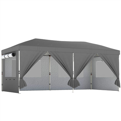 3x6m Pop Up Gazebo | 17.5m² UPF50+ Shaded Area | 210D Silver-Coated Oxford Fabric | 6 Detachable Sidewalls | 12 Drainage Holes | 3 Height Settings | Windproof Level 4-6 | Full Stability Kit | Wheeled Bag | Dark Grey