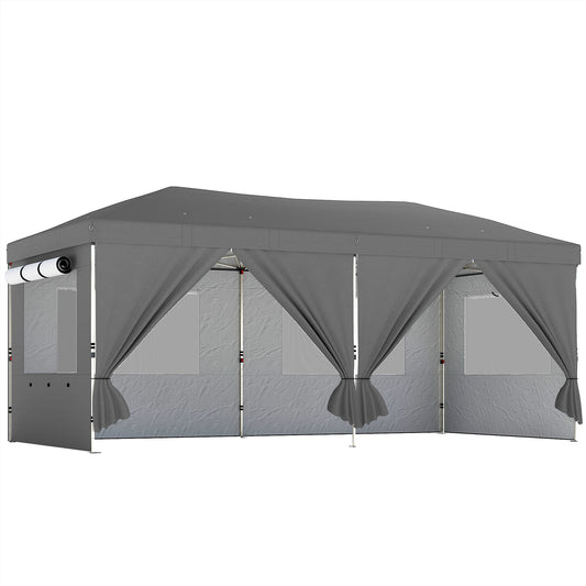3x6m Pop Up Gazebo | 17.5m² UPF50+ Shaded Area | 210D Silver-Coated Oxford Fabric | 6 Detachable Sidewalls | 12 Drainage Holes | 3 Height Settings | Windproof Level 4-6 | Full Stability Kit | Wheeled Bag | Dark Grey