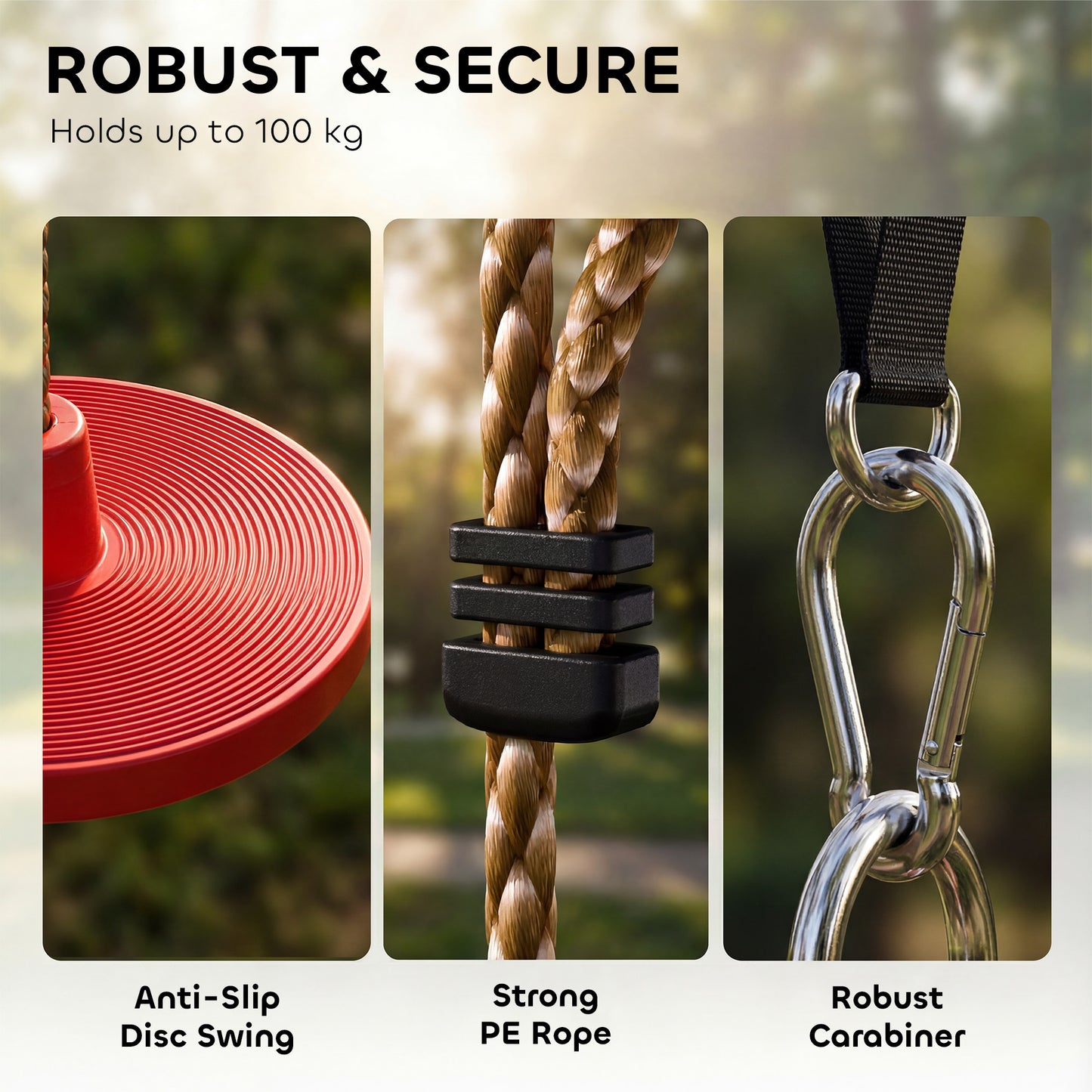 Kids Tree Climbing Rope & Disc Swing Kit – 190cm Rope, 4 Footrests, Disc Swing, Tree Strap & Carabiner, 50kg, EN71 Tested, Ages 3–8 – Red