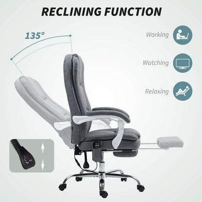 Executive Office Chair with 8-point Massage and Heat, Fabric Computer Desk Chair with Reclining Backrest, Height , Footrest, Remote, for Home, Grey