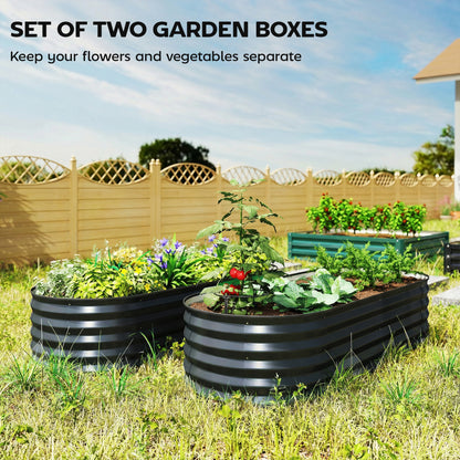 Set of 2 Galvanised Steel Raised Garden Beds | Open Bottom | Rubber Seal Top | 4 Protective Corners | Metal Plant Stakes | Easy Assembly | 150x60x30cm | Dark Grey