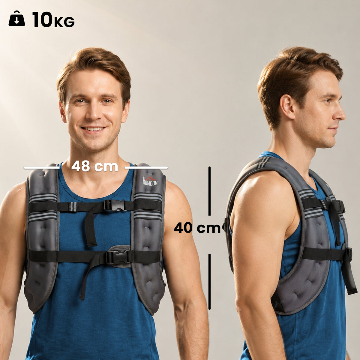 10 kg Weighted Vest | Adjustable Oxford Fabric Running & Walking Training Vest with Mesh Pocket & Reflective Strips | Grey