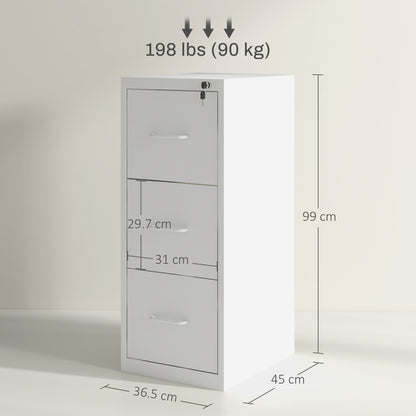 Three-Drawer Modern Steel Filing Cabinet Organiser Storage Unit - White