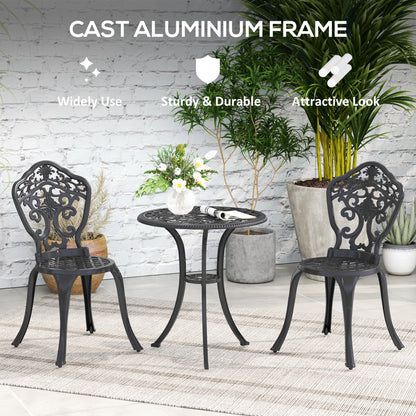3 Piece Cast Aluminium Garden Bistro Set for 2 with Parasol Hole, Outdoor Coffee Table Set, Two Armless Chairs and Round Coffee Table