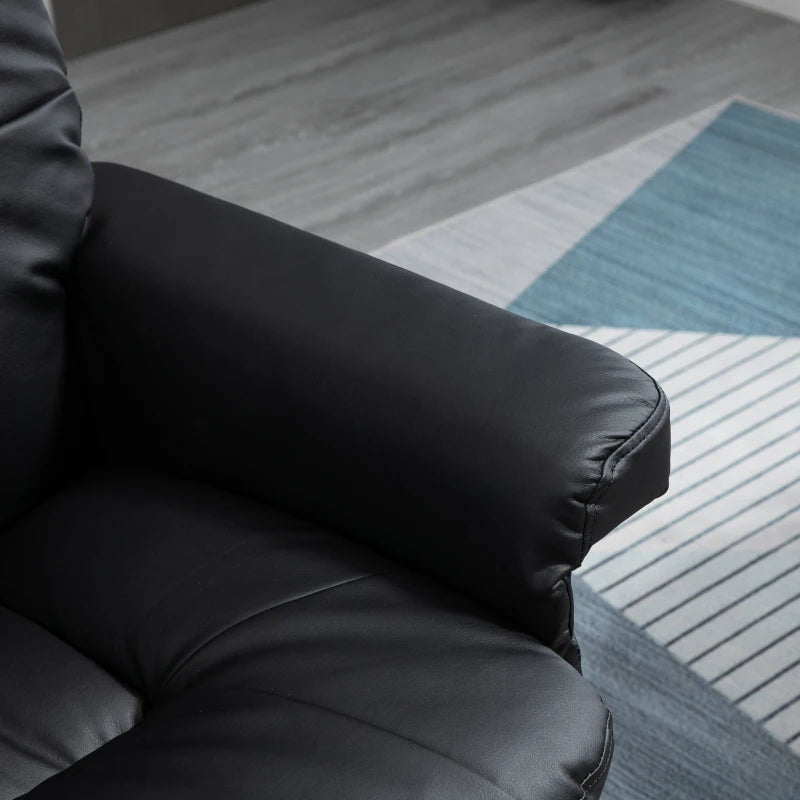 PU Leather Recliner Chair with Ottoman, Swivel Recliner and Ottoman with Round Wrapped Base for Living Room, Black