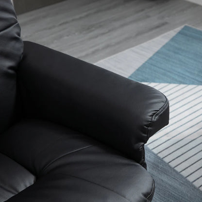 PU Leather Recliner Chair with Ottoman, Swivel Recliner and Ottoman with Round Wrapped Base for Living Room, Black