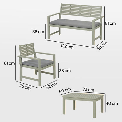 4-Piece Acacia Wood Garden Sofa Set | Loveseat, 2 Armchairs & Table | Light Grey Cushions