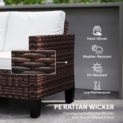 2-Seater Rattan Outdoor Sofa | 8cm Washable Cushions | Galvanised Steel Frame | Adjustable Feet | 240kg | Brown Rattan & Cream Cushions