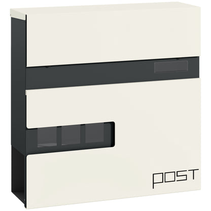 Wall Mounted Post Box with Viewing Window, 2 Lock, Modern Galvanised Steel Mailbox with Copper Core, Weatherproof Letterbox for Outdoor Use