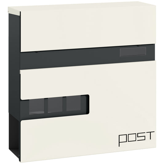 Wall Mounted Post Box with Viewing Window, 2 Lock, Modern Galvanised Steel Mailbox with Copper Core, Weatherproof Letterbox for Outdoor Use