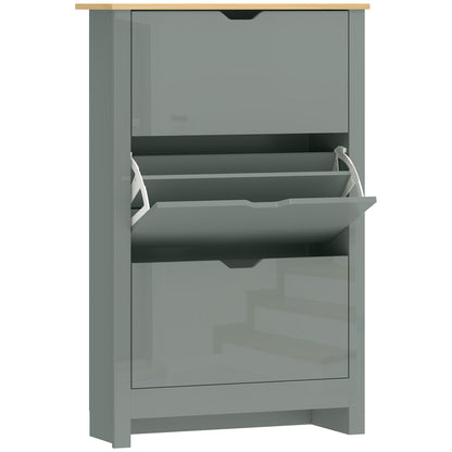 Slim Shoe Cabinet, Narrow Shoe Cupboard with 3 Flip Drawers, Adjustable Shelves for 18 Pairs of Shoes, High Gloss