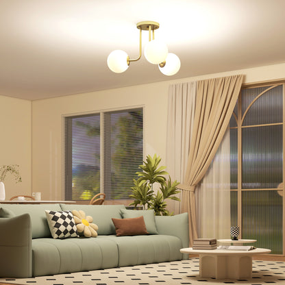 LED Ceiling Light with Globe Shades, Modern 3-Light Ceiling Light with G9 Sockets for Living Room, Bedroom, Dining Room, Bulbs Not Included, Gold Tone