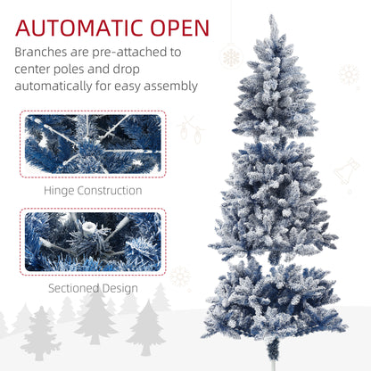 6ft Flocked Artificial Christmas Tree with 700 Snow Frosted Tips, Metal Stand, Snowy Hinged Xmas Tree, Blue