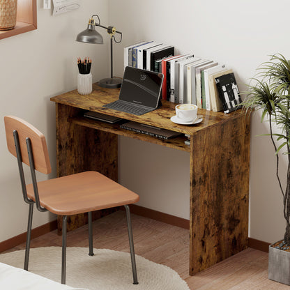 Home Office Furniture Set | Computer Desk with Storage Shelf | Ergonomic Mesh Chair | Flip-Up Armrests | Lumbar Support | Adjustable Height | Rustic Brown & Black