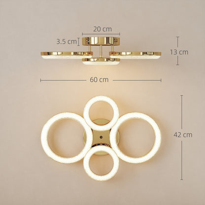 LED Ceiling Light, Modern 4 Rings Ceiling Lamp with Wall Switch Control, 40W 4350lm Flush Mount Ceiling Light with 3500K/4500K/6000K Colour Temperatures for Living Room, Bedroom, Gold Tone