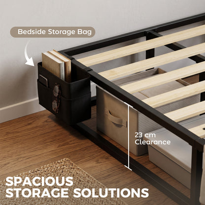 3ft Single Bed Frame | 12 Slats | Metal Platform | Storage Bag | Anti-Slip Pads | 227kg Capacity | Black