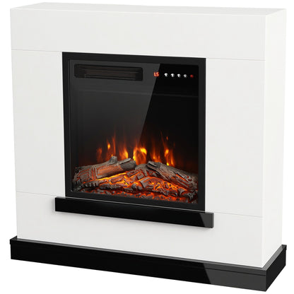 80cm Freestanding Electric Fireplace Suite | 900/1800W, Log Effect, 5 Brightness & Speed Settings | Remote, 8-Hour Timer & White Surround