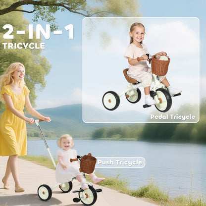 AIYAPLAY 2-In-1 Toddler Trike for 2-5 Years Old, 3 Wheel Bike with Adjustable Parent Handle, Basket for Boys and Girls