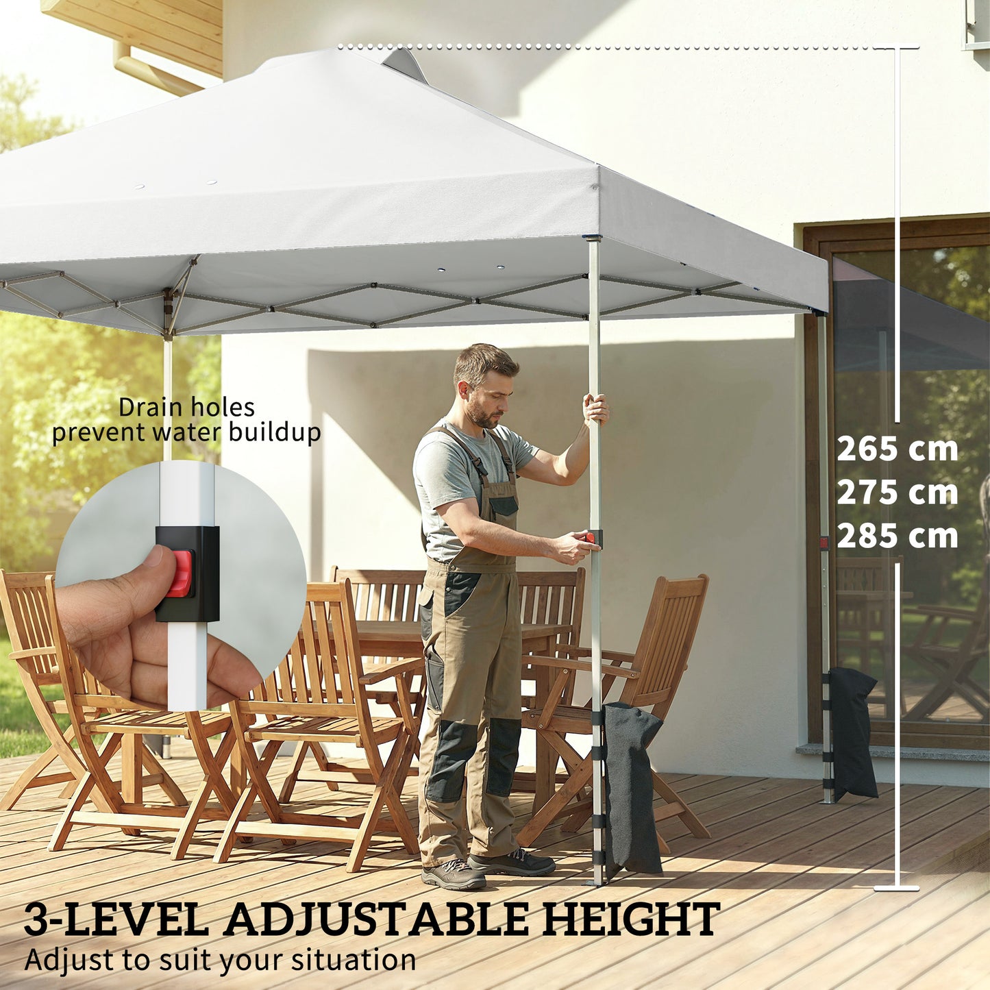 3x3m Pop-Up Canopy Gazebo | UPF50+ Waterproof 210D Oxford Fabric | 3 Detachable Sidewalls | 2 Church Windows | 2 Top Vents & 8 Drainage Holes | 3-Height Steel Frame to 285cm | 4 Guy Ropes & 12 Stakes | Wheeled Carry Bag | White