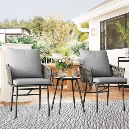3-Piece Rattan Bistro Set, Garden Table and Chairs with 4 Cushions, Patio Rattan Conversation Furniture Set for Balcony, Porch, Terrace