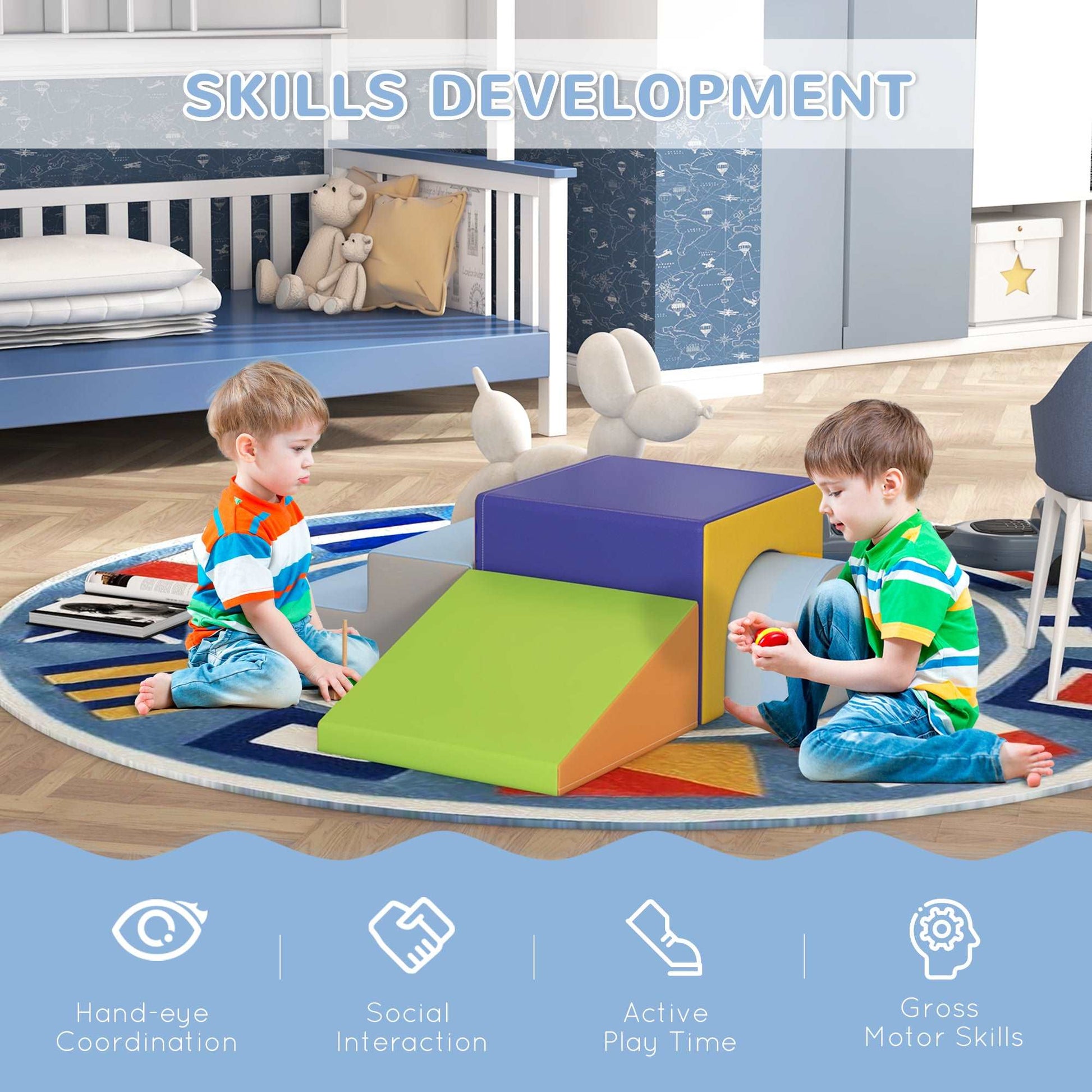 4-piece Soft Foam Blocks Play Set for Toddlers 1-3 Years, Blue
